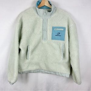 IVORY‎ ELLA Teddy Sherpa Fleece Half Zip Sweater Jacket Light Blue Sz M